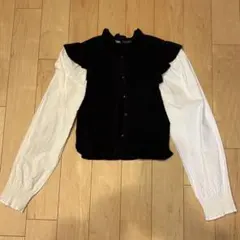 ZARA ザラフリル付きボタンシャツ（ブラック・ホワイト）