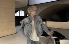 メンズ ヴィンテージ ウォッシュド デニムジャケット ショルダーパッド付き