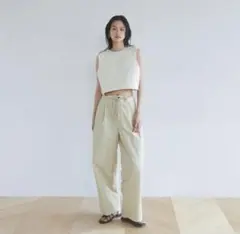 SeaRoomlynn 2tuckナイロンボリュームパンツ アーモンドグリーンM