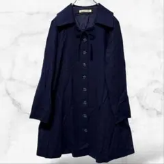 【ミスアリス】ロングコート シンプル 無地 リボン ウール100 レーヨン100