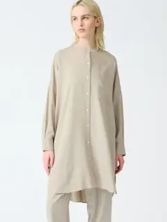 【美品】mizuiro ind ミズイロインド バンドカラーロングシャツ