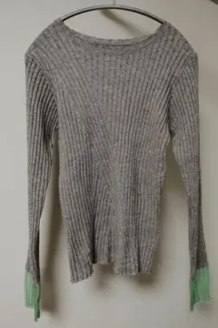 【Bab】【選べるネック】シアー使い　リブニット　トップス　グレー