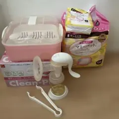 電子レンジ用 哺乳瓶消毒器 ピジョン 手動搾乳器　母乳パッド約160枚