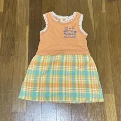 ティンカーベル 子供服 ワンピース ノースリーブ オレンジ チェック