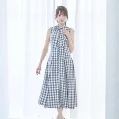 ロゼミューズ Gingham check ribbon dress ブルー - メルカリ