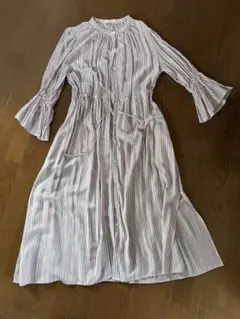 ストライプ 長袖シャツワンピース