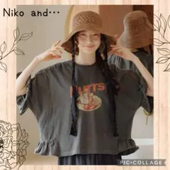 ニコアンド フリルキャットアソートTシャツ グレー Lサイズ