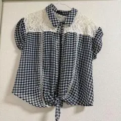 Y シースルー　チェック柄　レース　トップス