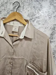 【美品】ジェラートピケ サテン シャツワンピース ルームウェア ベージュ F