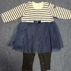 アカチャンホンポ　ストライプ チュチュ付き長袖　ロンパース 女の子　80cm