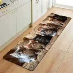 【新品】子猫フランネル キッチンマット 玄関マット60x180cm 実写
