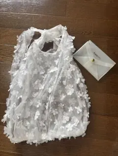 フランフラン チュールバッグ レース フラワー ホワイト エコバッグ ポーチ付き