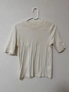 ユニクロ　リブカットソーTシャツ　プチハイネック　ホワイト　M