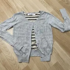 グレー カーディガン 長袖 透かし編み