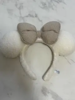 ミッキー風カチューシャ ベージュリボン付き