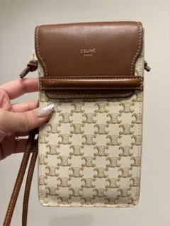 CELINE スマホショルダーバッグ ベージュ/ブラウン