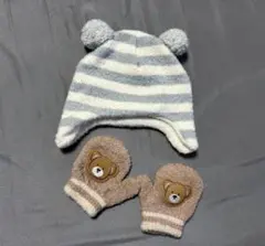 ベビー帽子 ベビー手袋 クマ柄 もこもこ 雪遊び