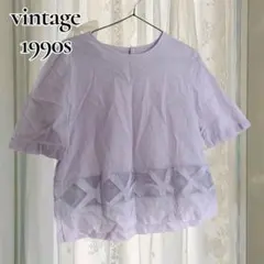 90sヴィンテージ　裾カットワーク　レース半袖ブラウスラベンダー　森ガールのサムネイル