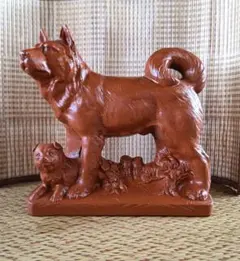 【陶器製】陶器製犬の置物 茶色 約23cm ★