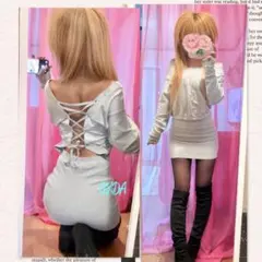 【GYDA】バックレースアップ スウェットミニワンピ オフショル ギャル