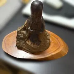 木彫り 福禄寿 寿老人 置物 木製 一刀彫 七福神 縁起物 敷板付き 昭和レトロ
