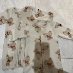 クマ柄 モコモコロンパース