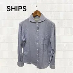 SHIPS シップス 長袖シャツ ホリゾンタルカラー ブルー系 Mサイズ程度