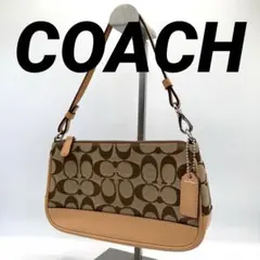良品　コーチ アクセサリーポーチ ハンドバッグ キャンバス×レザー 本革 肩掛け