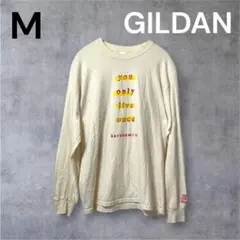 GILDAN アイボリー M プリントロゴ 長袖Tシャツ インポート 綿100%のサムネイル