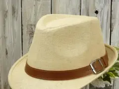 【新品】シンプル　ストローハット　アイボリー　男女OK　メンズ　レディース