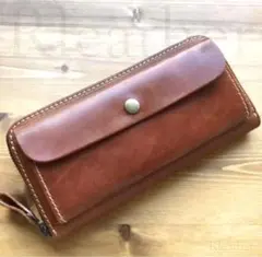 イタリアンレザー 本革 革 レザー 長財布　茶色ブラウン　ハンドメイド ＃624