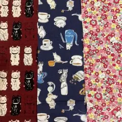 生地　まとめ売り★猫柄★ハギレ　3枚セット