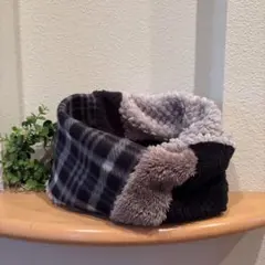 スヌード　ハンドメイド　（黒チェック-ボアmix）　完成品