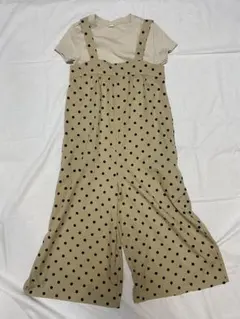 GU ベージュドットオーバーオールセット
