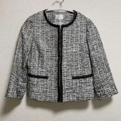 自由区　ツイードノーカラージャケット　ホワイト　S   日本製