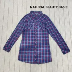 NATURAL BEAUTY BASIC チェックシャツ M 長袖 赤 紺 美品