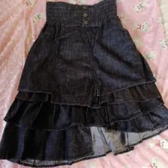 美品オシャレウォーカーkohakuコハクブラックデニムフリルスカート黒色ゴシック