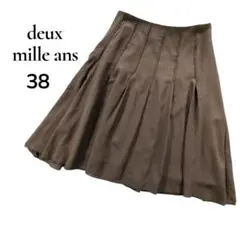 麻混✨deux mille ans ピンタックフレアスカート M ブラウン 膝丈のサムネイル
