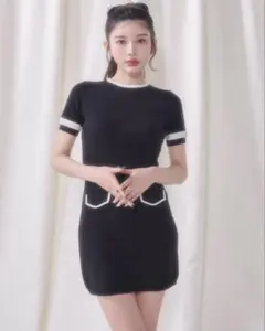 ダーリッチ　バイカラーラインニットミニワンピース　FL