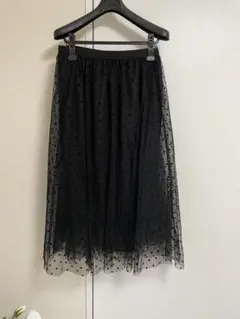 ドット柄 ブラック ロングスカート