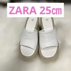 ZARA ホワイトウェッジソールサンダル 37 25㎝　　厚底　ジュート素材