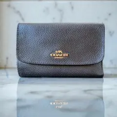 【COACH コーチ】三つ折り財布 ブラック レザー ゴールドロゴ 財布