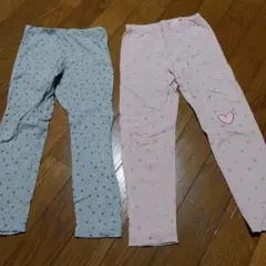 110cm レギンスパンツ2点セット（ドット）グレー・ピンク