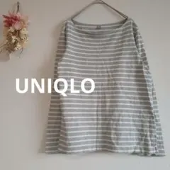 ユニクロ ロンT【M】ボートネック シンプル サイドスリット 長袖 ボーダー