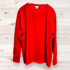 タイムアンドトゥルー カットソー クルーネック 長袖 赤 XL ベロア デイリー