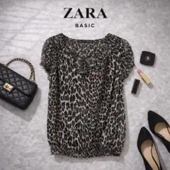 【美品】ZARA レオパード柄 ブラウス S シフォン シャーリング