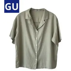 GU オープンカラー半袖シャツ M グリーン