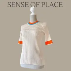 【センスオブプレイス】ONEサイズ　バイカラーコンパクトセーター　五分袖ニット
