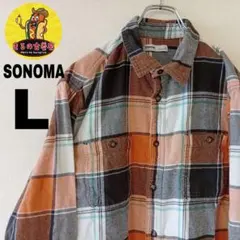 USA古着 SONOMA　ネルシャツL　オレンジブラックホワイト