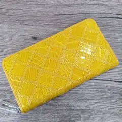 黄色　長財布　本革　クロコダイル財布　風水　ラウンドファスナー
